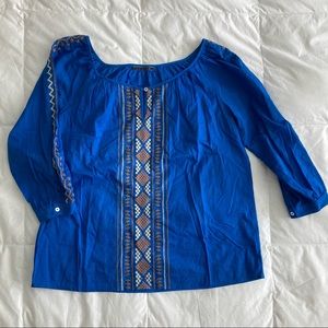 Velvet, blue tunic / Women’s beautifully embroidered shirt. 3/4 sleeve, size M